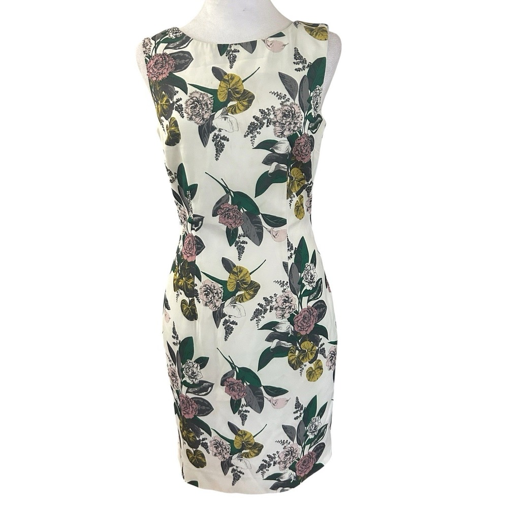 H&M Sleeveless Floral Sheath Dress with Cutout Back & Beaded Detail SZ 6